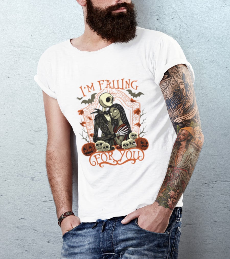 I'm Falling For You The Nightmare Before Halloween Jack And Sally Halloween Pumpkins Skulls Bats T-Shirt