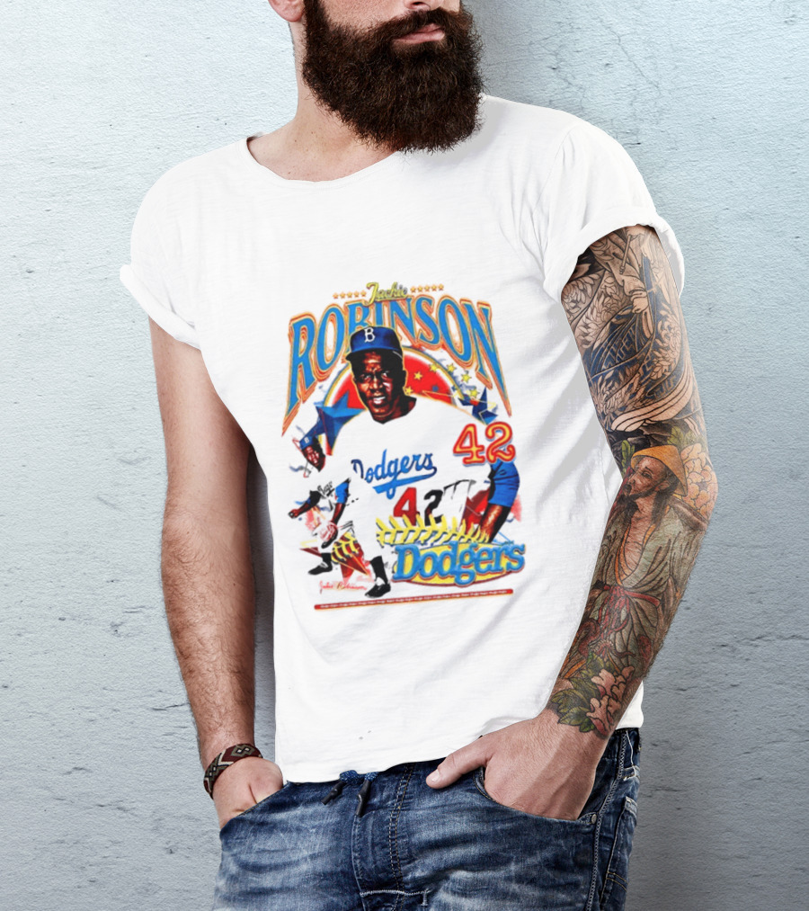 Jackie Robinson Dodgers 42 Legends Baseball Icon Two Sided T-Shirt