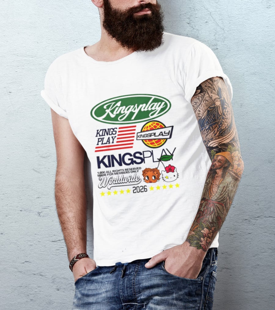 Kingsplay 1 800 All Rights Reserved Members Only Worldwide 2026 Hello Kitty Stars T-Shirt