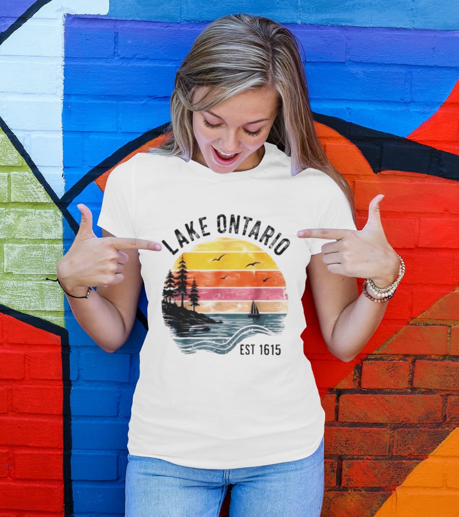 Lake Ontario Est 1615 Great Lakes Nature Sunset Sailing Scene T-Shirt