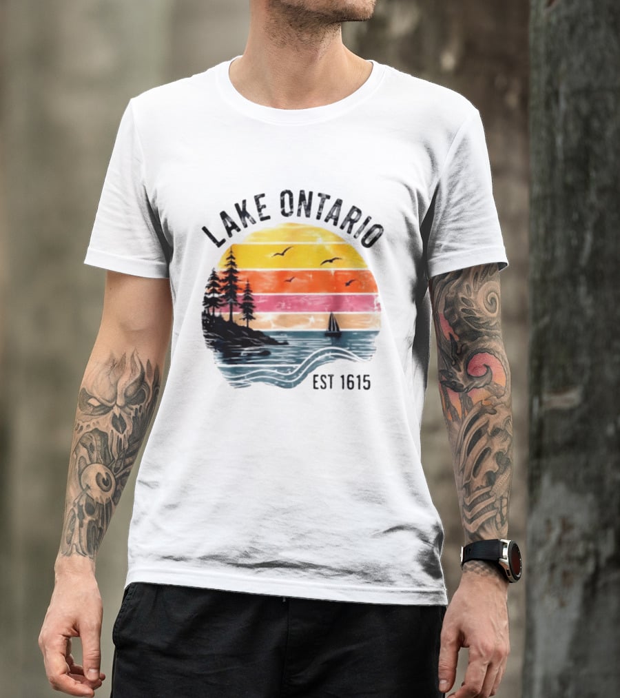 Lake Ontario Est 1615 Great Lakes Nature Sunset Sailing Scene T-Shirt