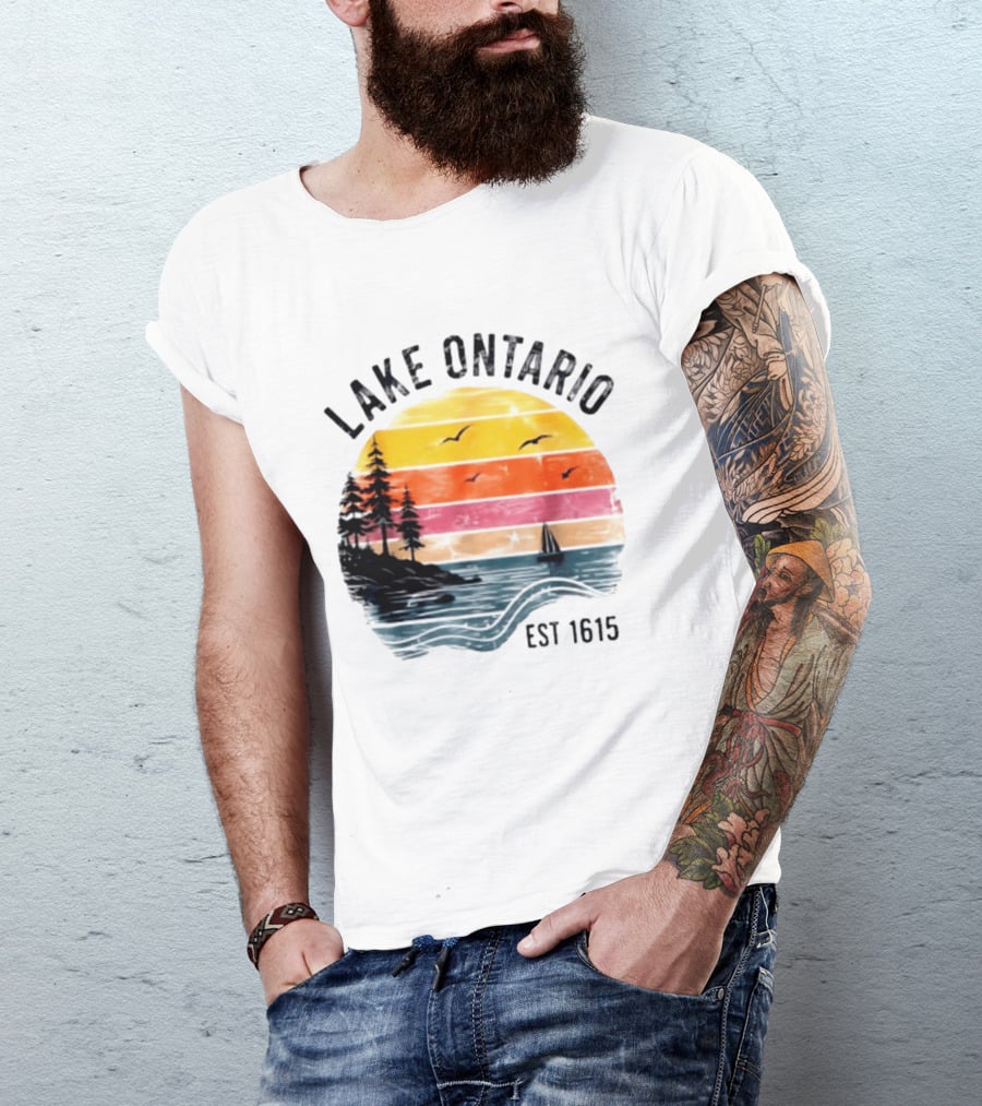 Lake Ontario Est 1615 Great Lakes Nature Sunset Sailing Scene T-Shirt