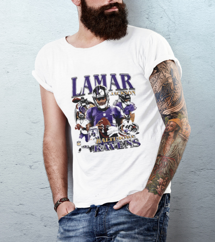 Lamar Jackson Baltimore Ravens Player Collage T-Shirt