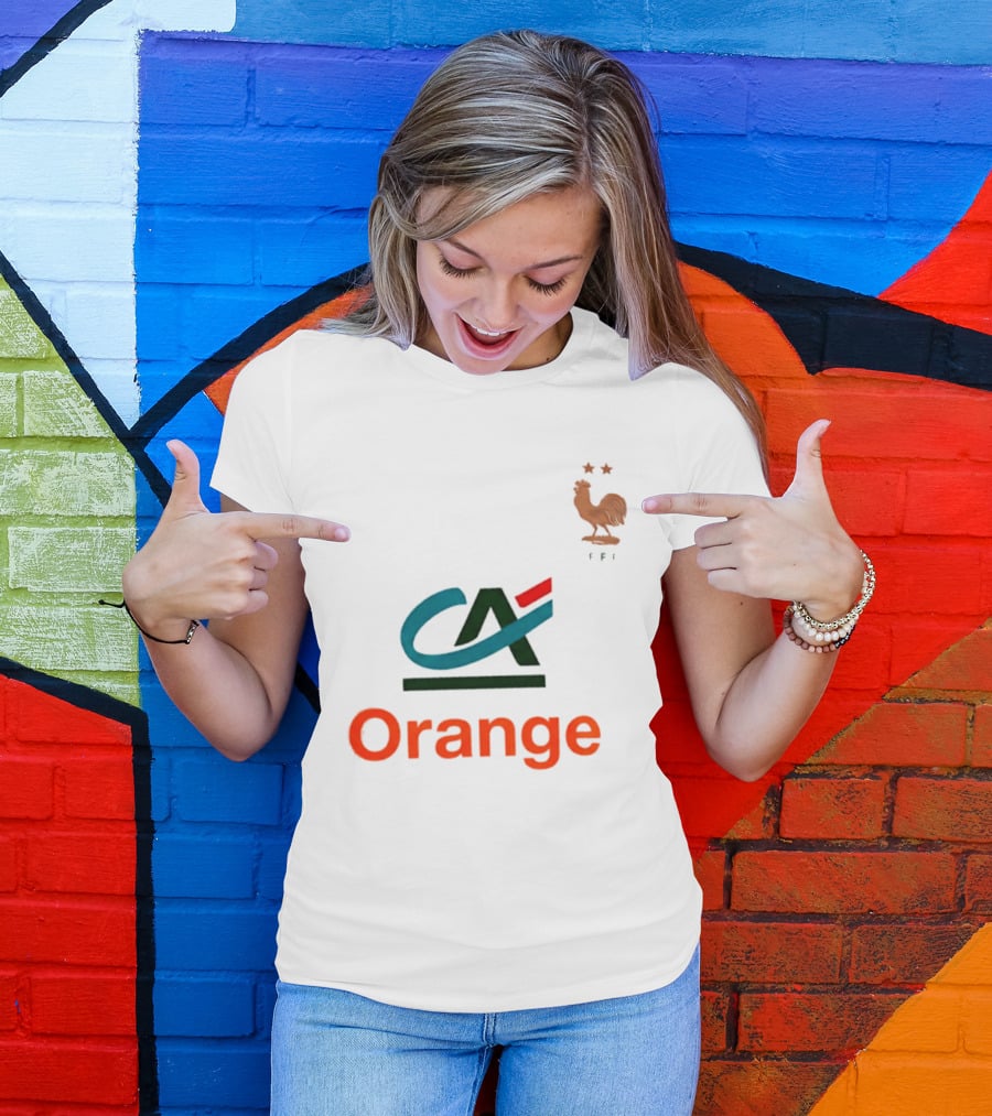 Crédit Agricole Orange Rooster Emblem With Stars And FF T-Shirt