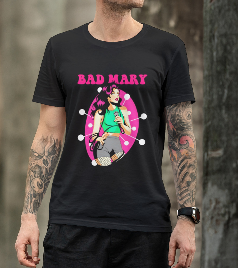 Bad Mary Punk Rock Band Female Singer Microphone Neon T-Shirt