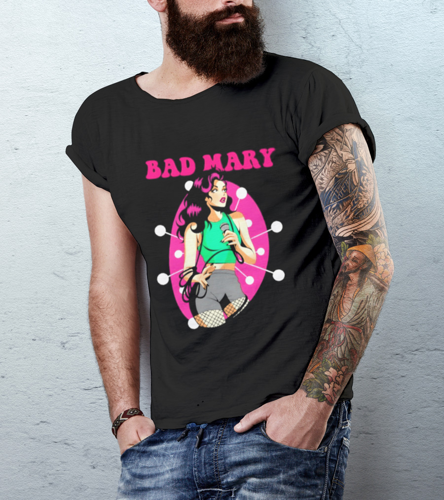 Bad Mary Punk Rock Band Female Singer Microphone Neon T-Shirt