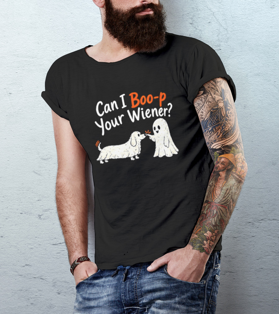 Can I Boo P Your Wiener Dachshund Ghost And Dog Halloween Fun T-Shirt