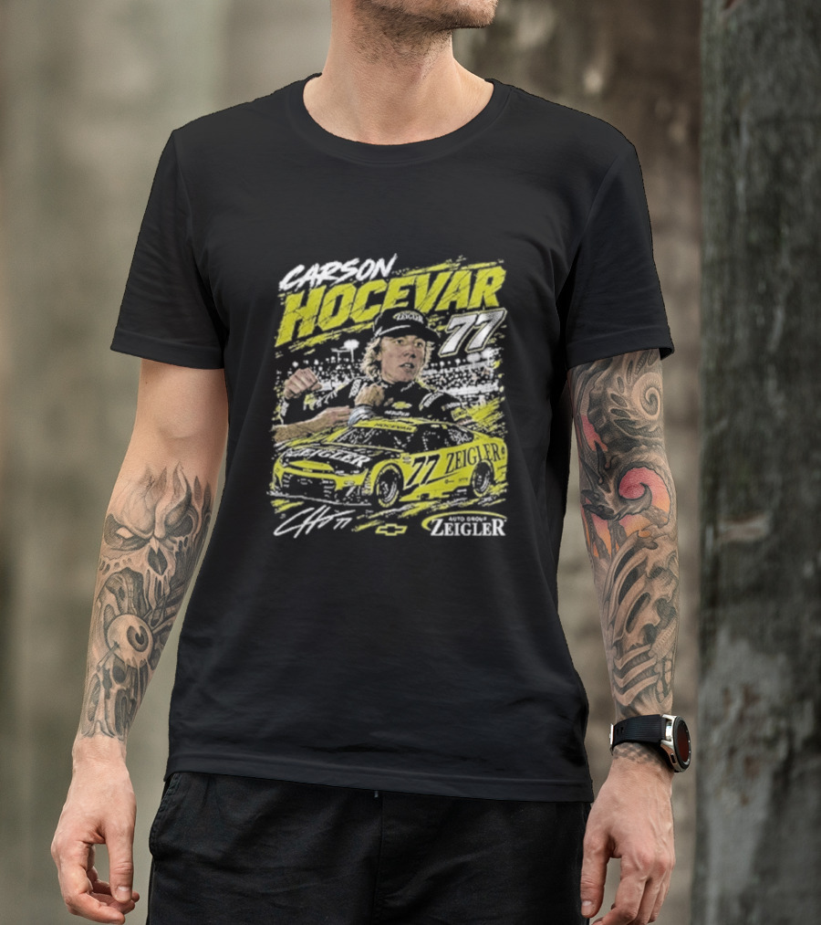 Carson Hocevar 77 Cartoon Race Car And Driver T-Shirt