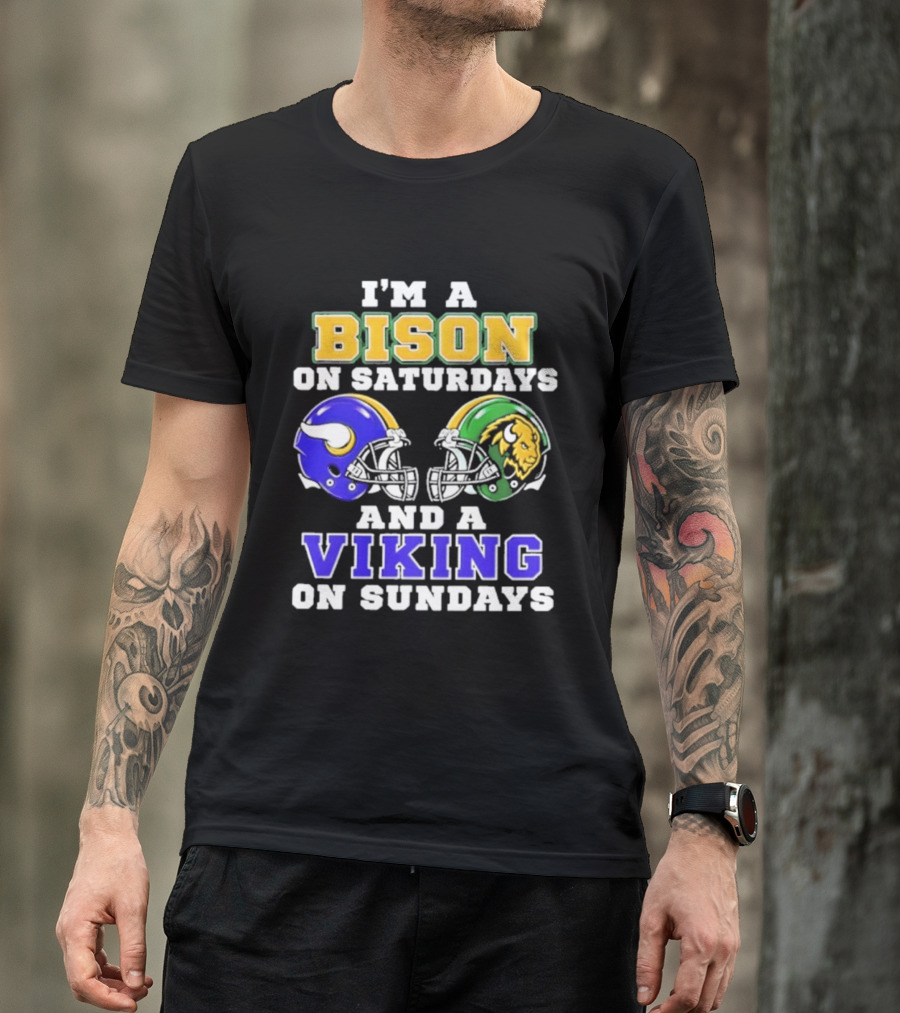 I'm A Bison On Saturdays And A Viking On Sundays Football Helmet T-Shirt