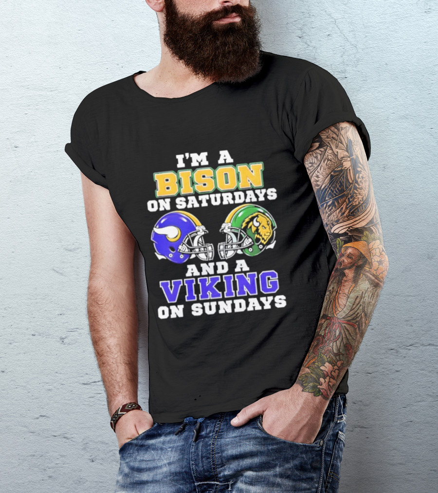 I'm A Bison On Saturdays And A Viking On Sundays Football Helmet T-Shirt