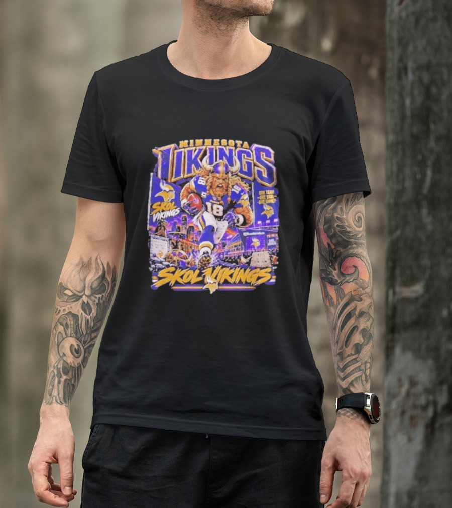 Minnesota Vikings Skol Vikings One Team One Skol One Family 18 Football City Highlights T-Shirt