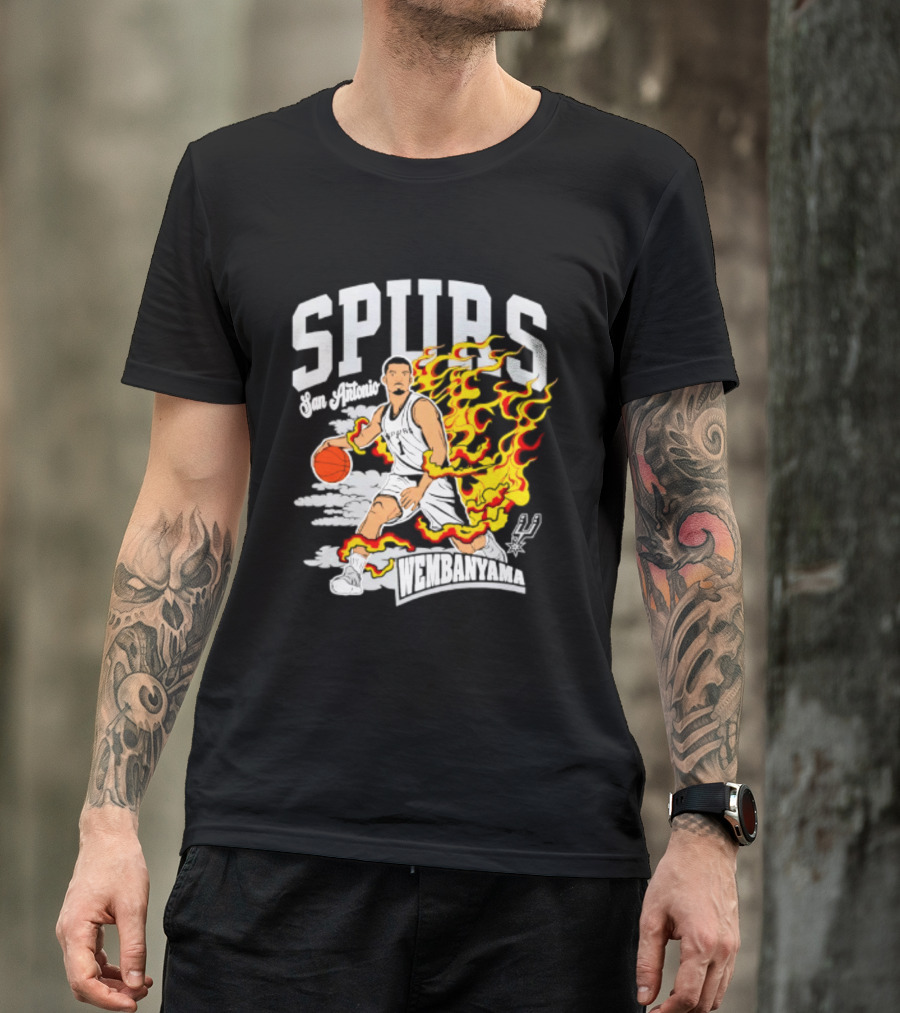 San Antonio Spurs Victor Wembanyama Fired Up Basketball Flames T-Shirt