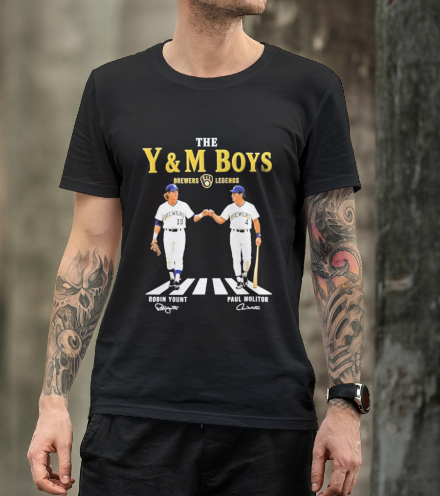The Y&M Boys Brewers Legends Robin Yount Paul Molitor Abbey Road Fist Bump T-Shirt