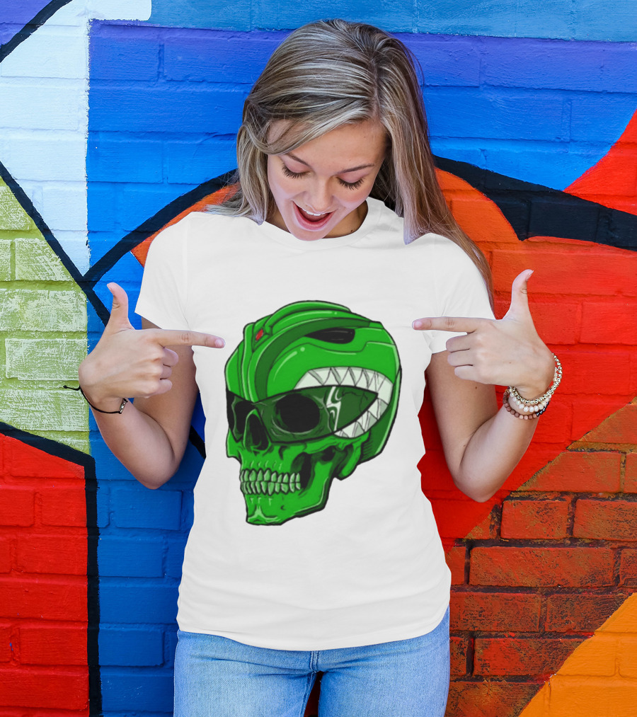 Mighty Morphin Power Rangers Green Ranger Zombie Skull Helmet Mashup T-Shirt