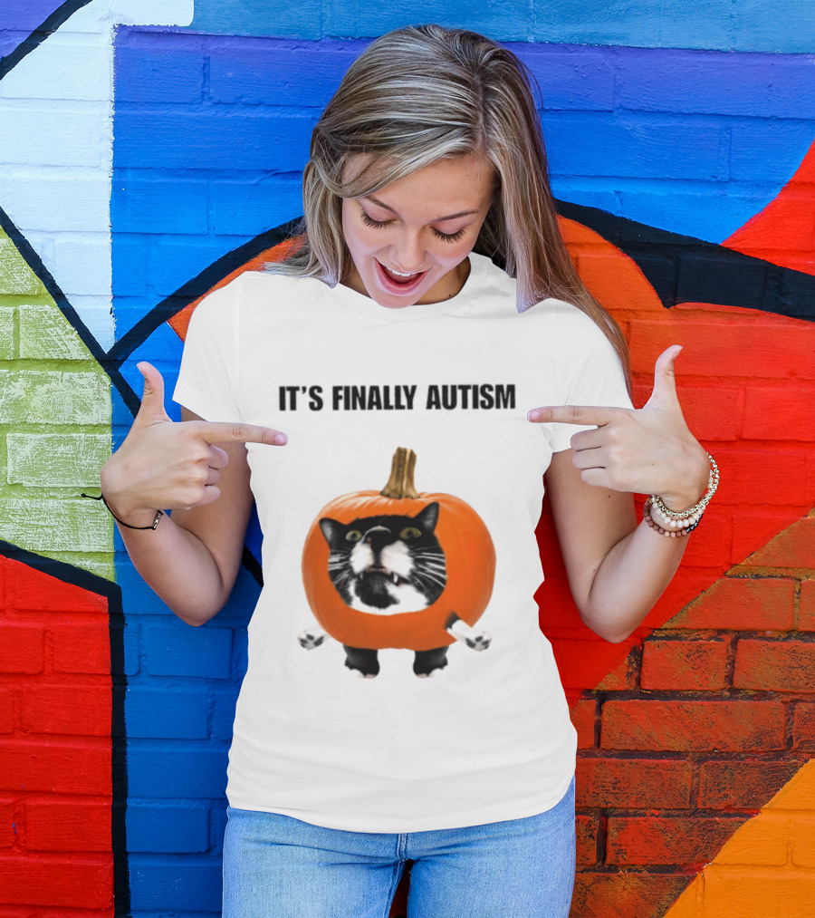It's Finally Autism Cat Pumpkin T-Shirt
