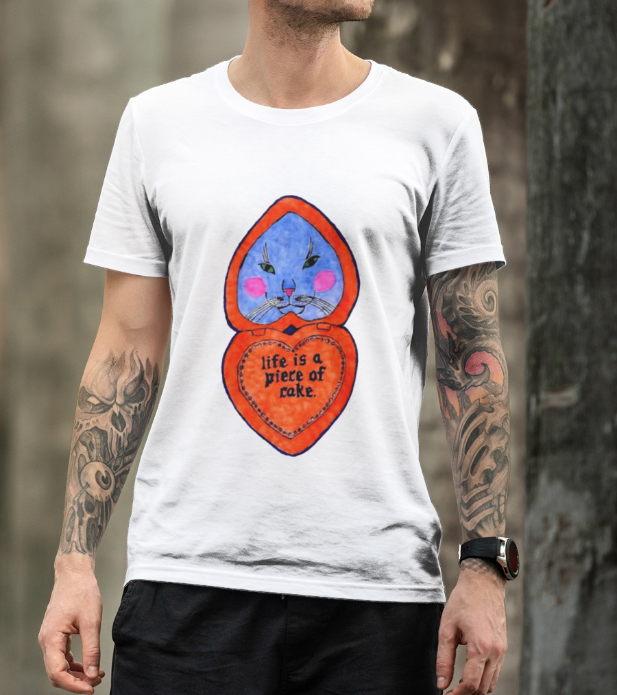 Life Is A Piece Of Cake Cat Heart Mirror T-Shirt