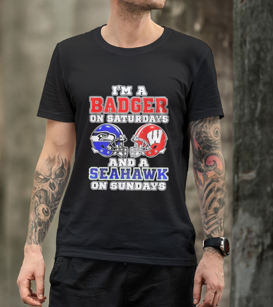 I'm A Badger On Saturdays And A Seahawk On Sundays Helmet T-Shirt