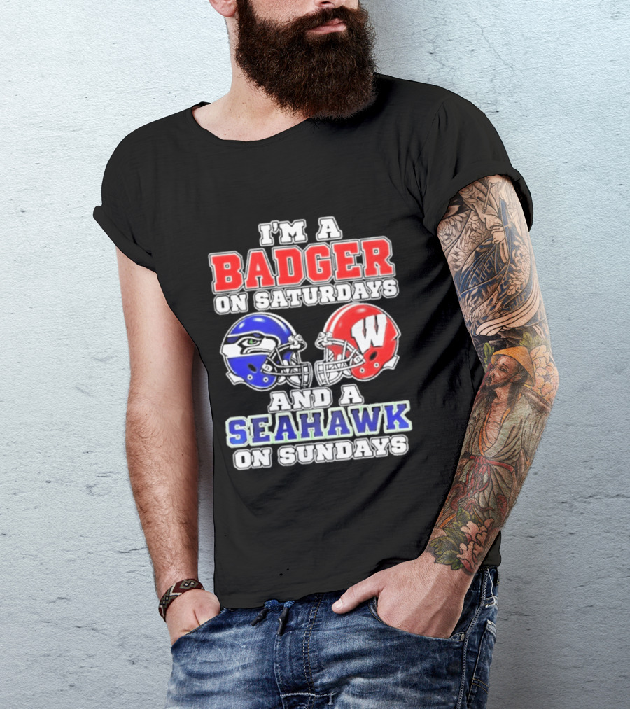 I'm A Badger On Saturdays And A Seahawk On Sundays Helmet T-Shirt