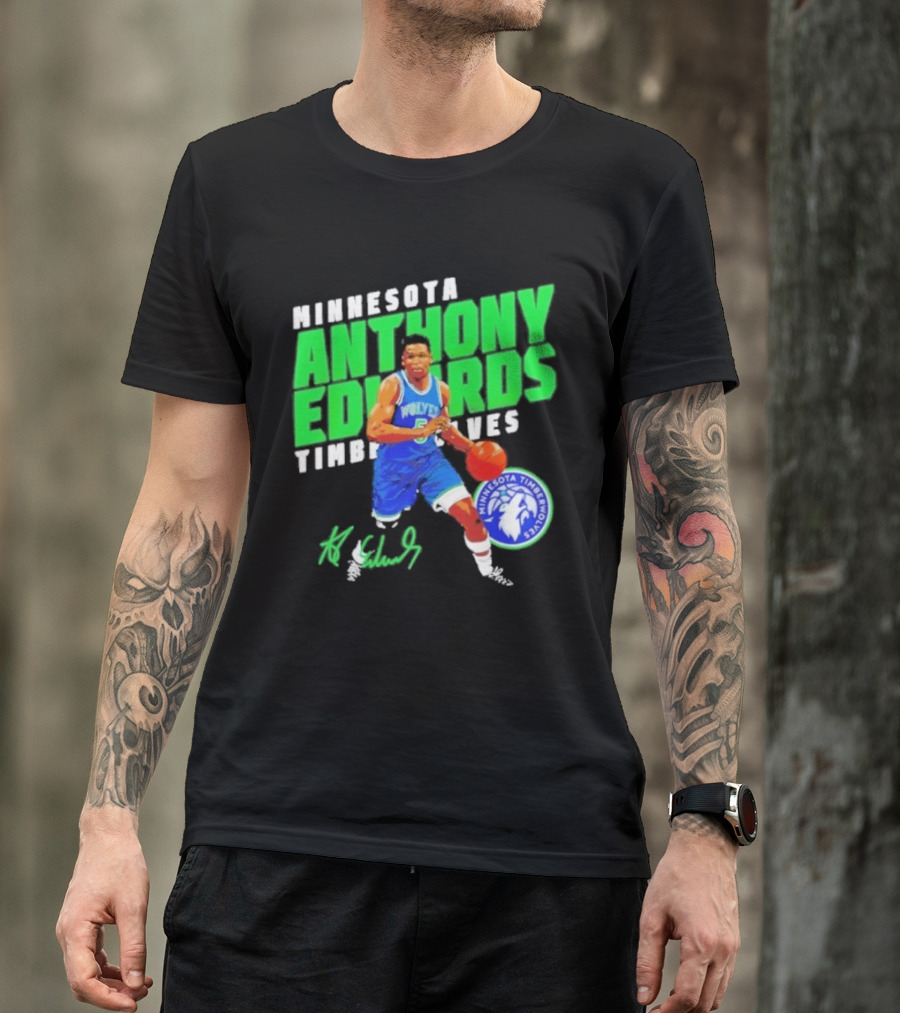 Minnesota Anthony Edwards Timberwolves Basketball Player Signature T-Shirt