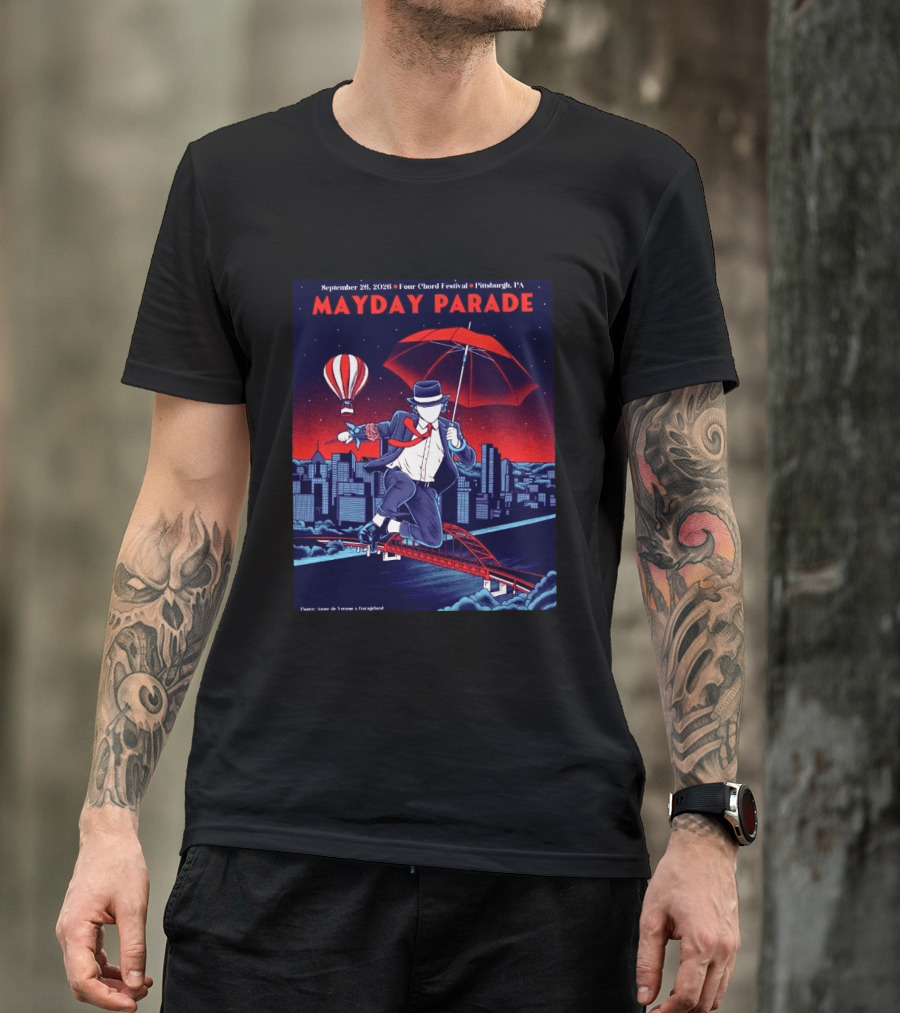 Mayday Parade September 26 2026 Four Chord Festival Pittsburgh PA Hot Air Balloon Umbrella Cityscape T-Shirt