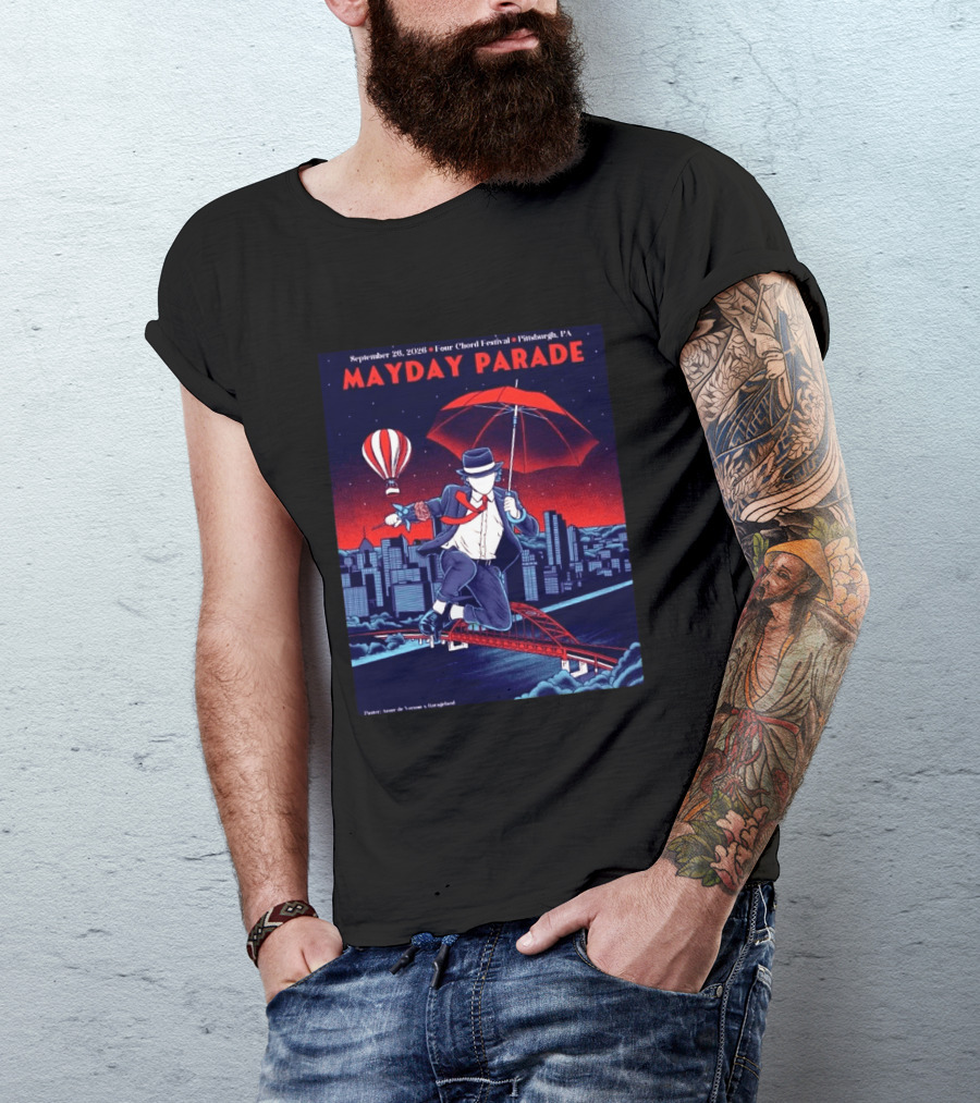 Mayday Parade September 26 2026 Four Chord Festival Pittsburgh PA Hot Air Balloon Umbrella Cityscape T-Shirt