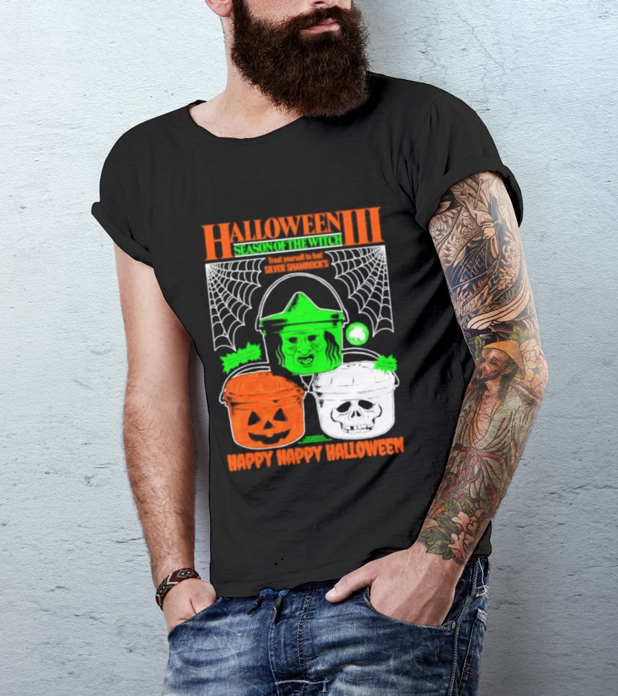 Halloween III Season Of The Witch Silver Shamrock Pumpkin Skull Witch Buckets Happy Happy Halloween T-Shirt