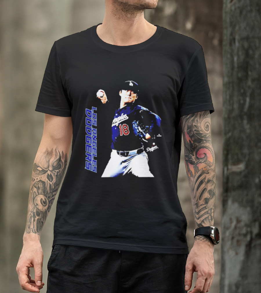 Los Angeles Dodgers Yoshinobu Yamamoto Number 18 MLB Pitcher Swing T-Shirt