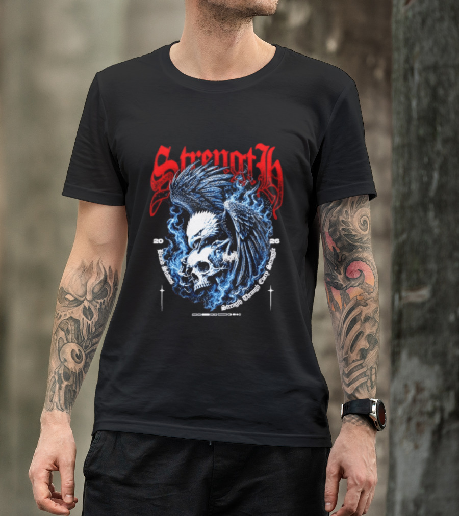 Strength 2026 Brand Studios Eagle Skull Strength Through Every Struggle T-Shirt