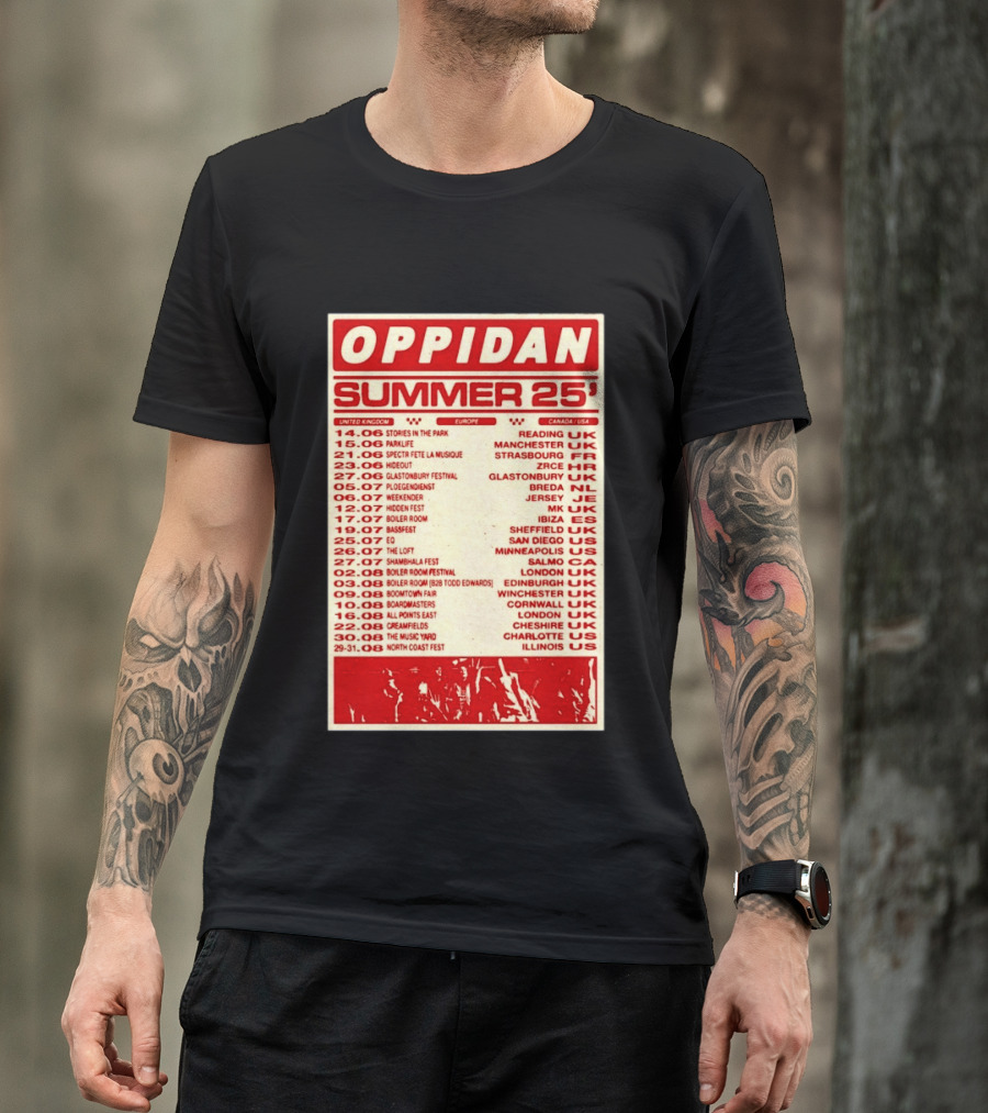 Oppidan Summer Tour 2025 Concert Dates Across UK Europe Canada USA T-Shirt