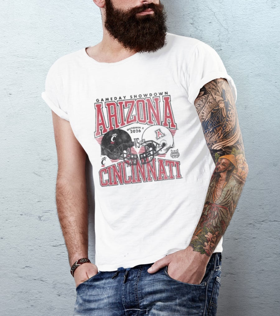 Arizona Wildcats Vs Cincinnati Bearcats October 3 2026 Football Helmet Gameday Showdown T-Shirt
