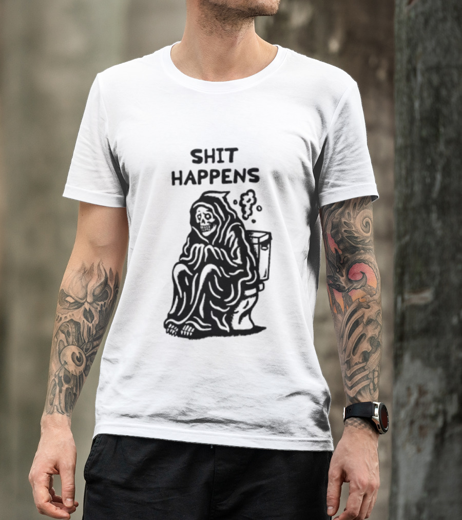 Shit Happens Grim Reaper Skeleton On Toilet T-Shirt