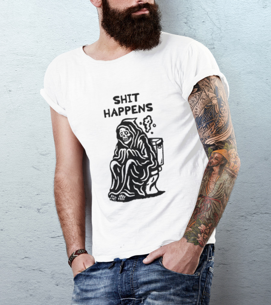 Shit Happens Grim Reaper Skeleton On Toilet T-Shirt