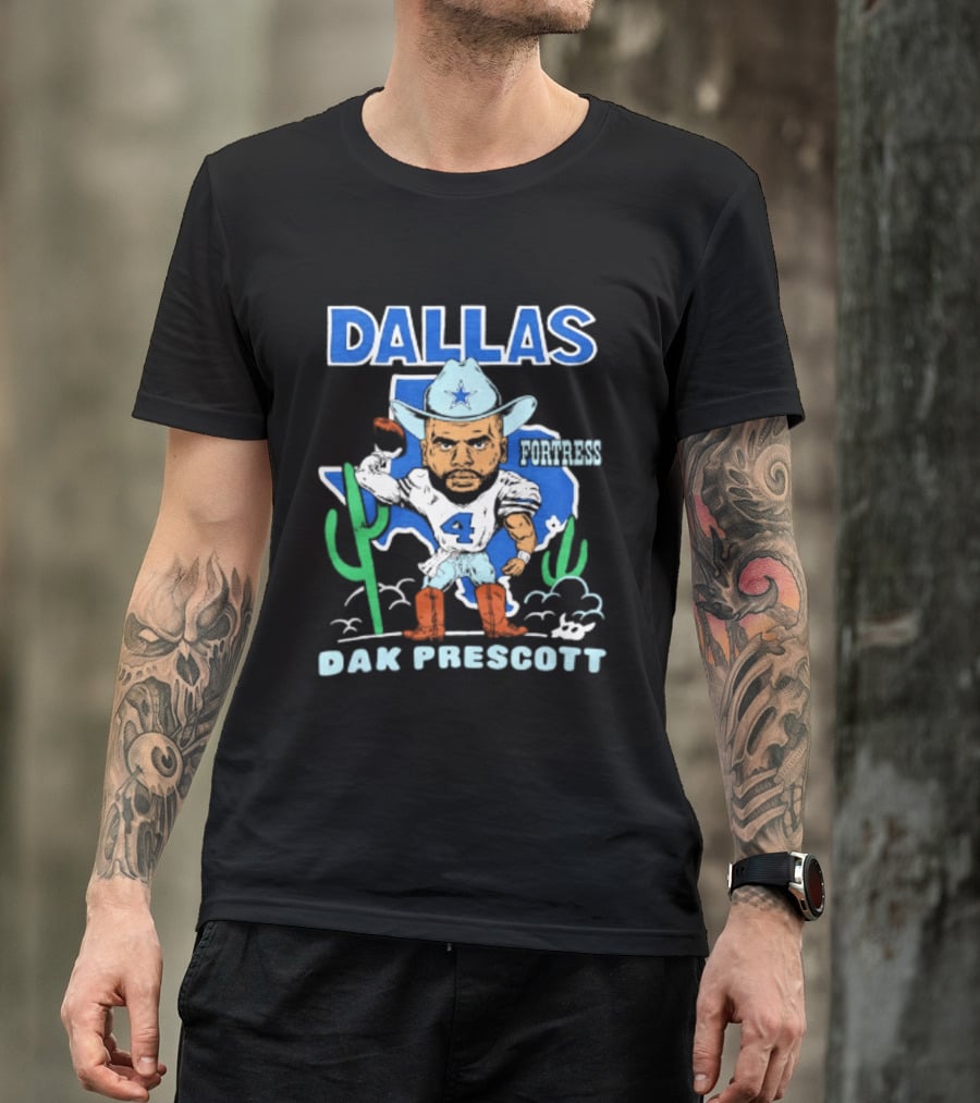 Dallas Cowboys Dak Prescott 4 Player Caricature With Cowboy Hat And Cactus T-Shirt