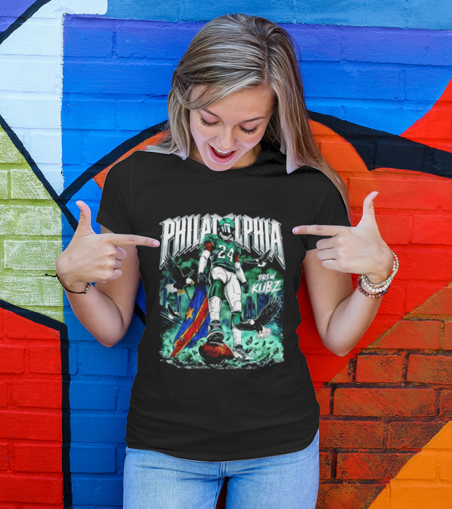 Philadelphia Eagles 24 Drew Kubz No Fly Zone Football Eagles Skyline T-Shirt