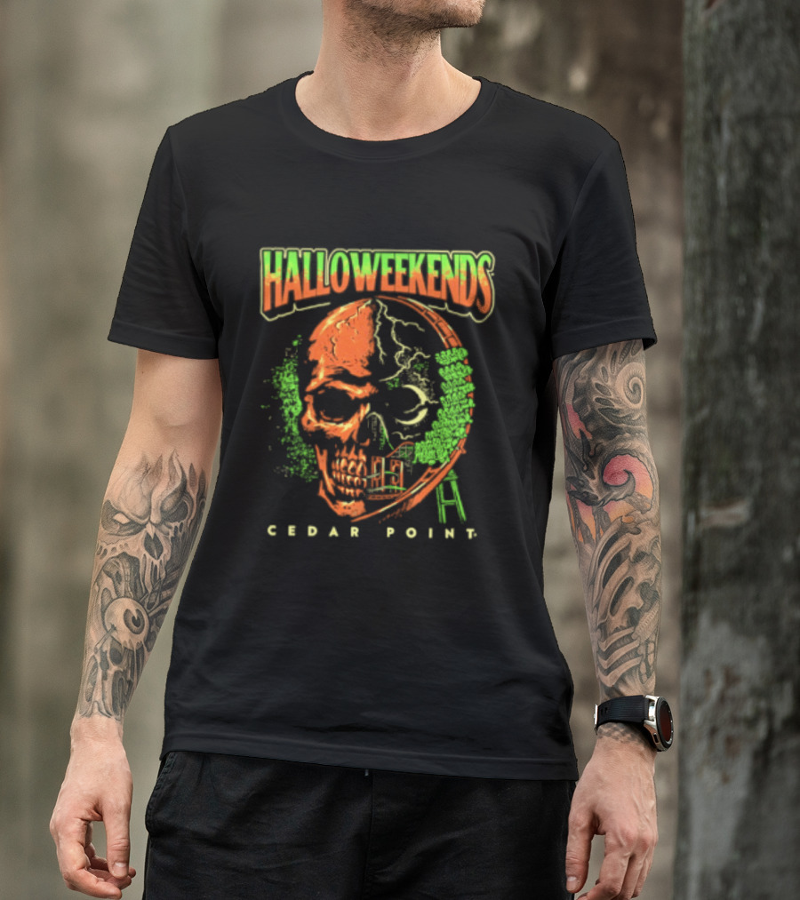 Halloweekends Cedar Point Skull Ride Neon Halloween T-Shirt