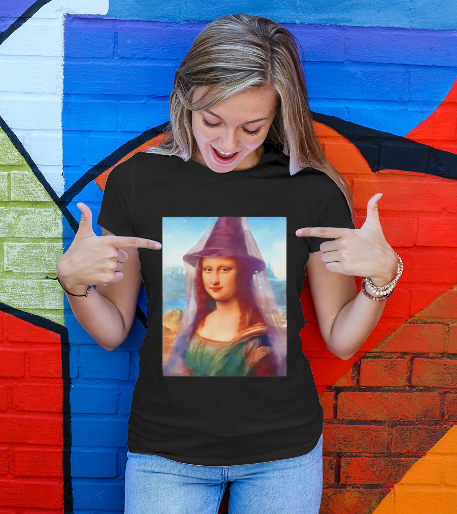 Mona Lisa Witch Hat Magical Painting Twist T-Shirt