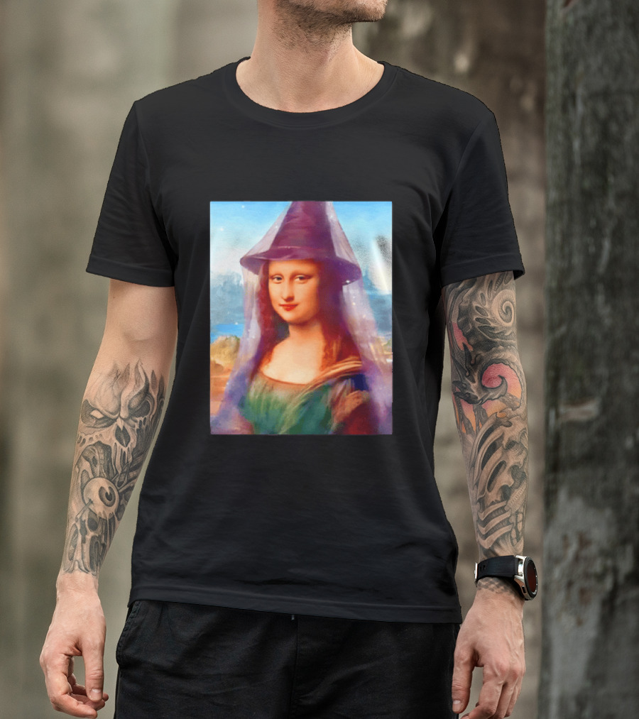 Mona Lisa Witch Hat Magical Painting Twist T-Shirt