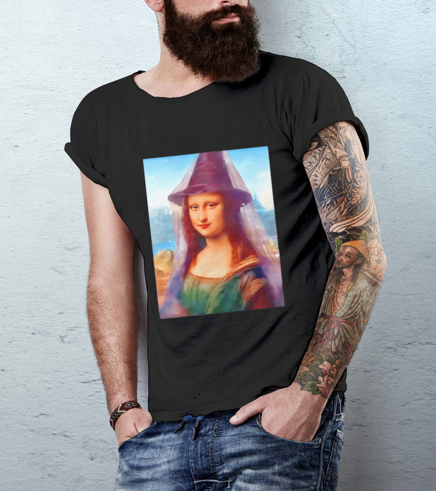 Mona Lisa Witch Hat Magical Painting Twist T-Shirt