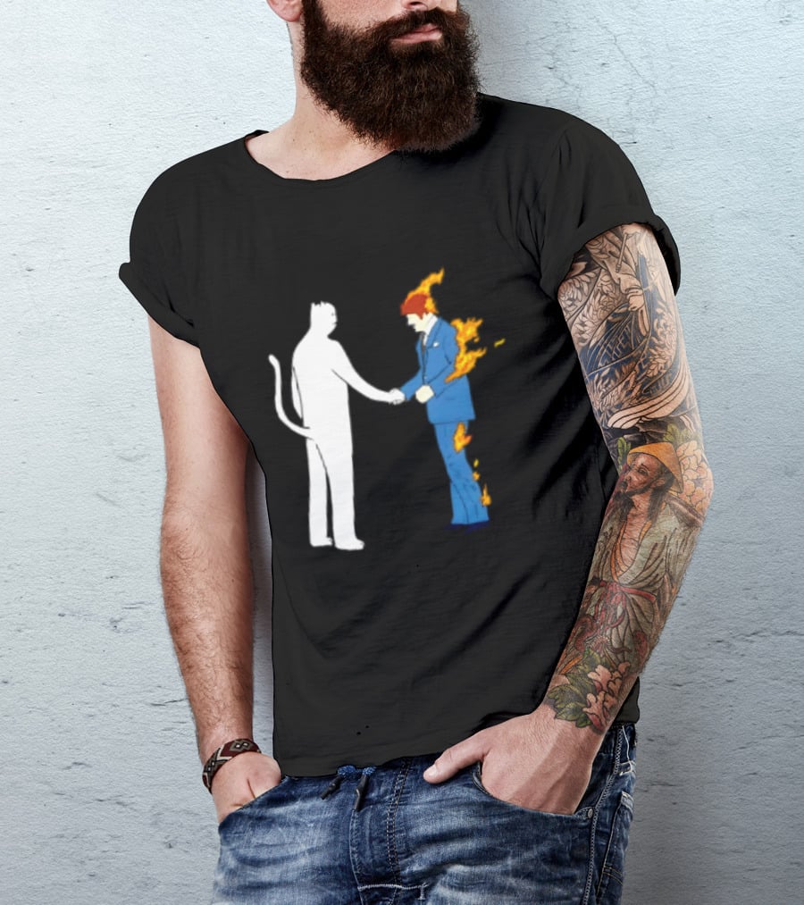 Rip N Dip Cat Handshake Burning Man Suit On Fire T-Shirt
