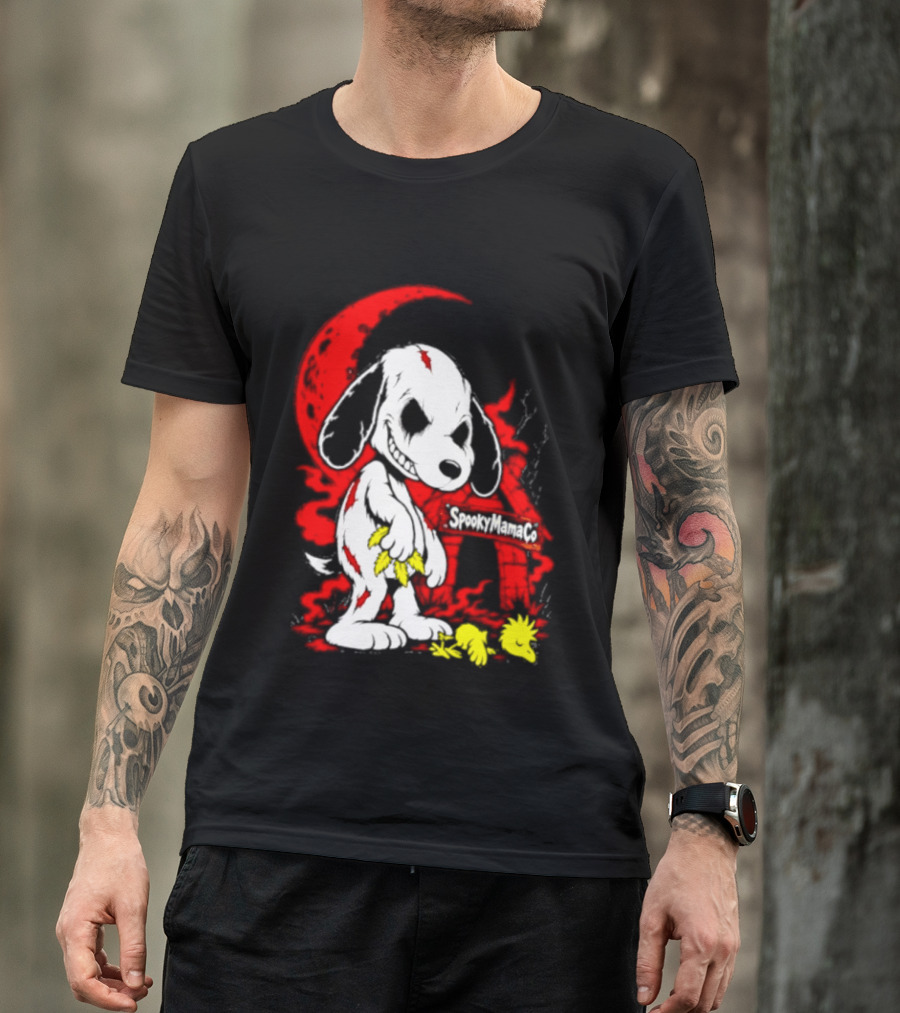 SpookyMamaCo Zombie Snoopy Woodstock Red Moon Halloween T-Shirt