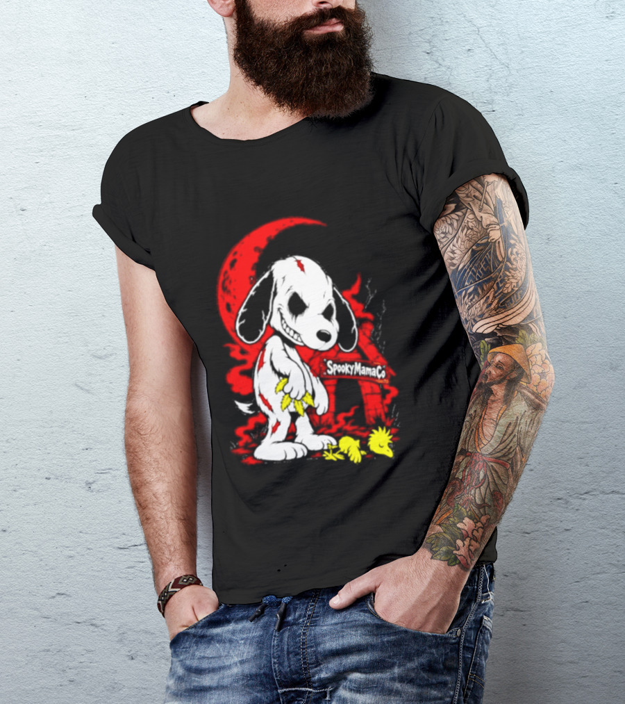 SpookyMamaCo Zombie Snoopy Woodstock Red Moon Halloween T-Shirt