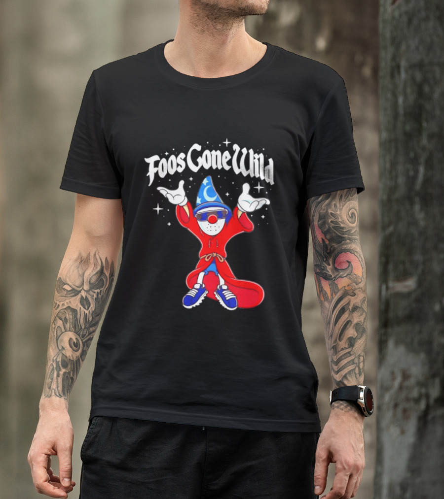 Foos Gone Wild Wizard Streetwear Cartoon Character With Blue Hat And Sunglasses T-Shirt