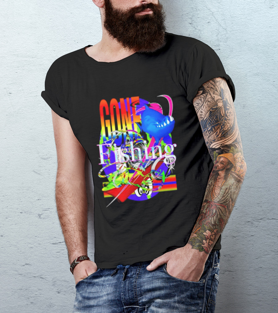 Gone Fishing Shark Rainbow Kayak Adventure T-Shirt