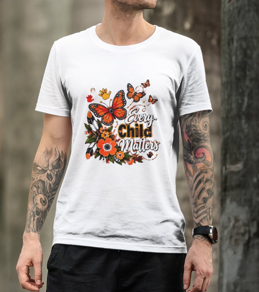 Every Child Matters Orange Butterfly Native Floral Anti Bully Kindness T-Shirt