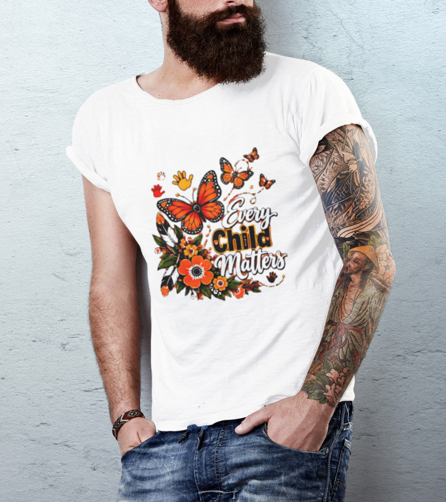 Every Child Matters Orange Butterfly Native Floral Anti Bully Kindness T-Shirt