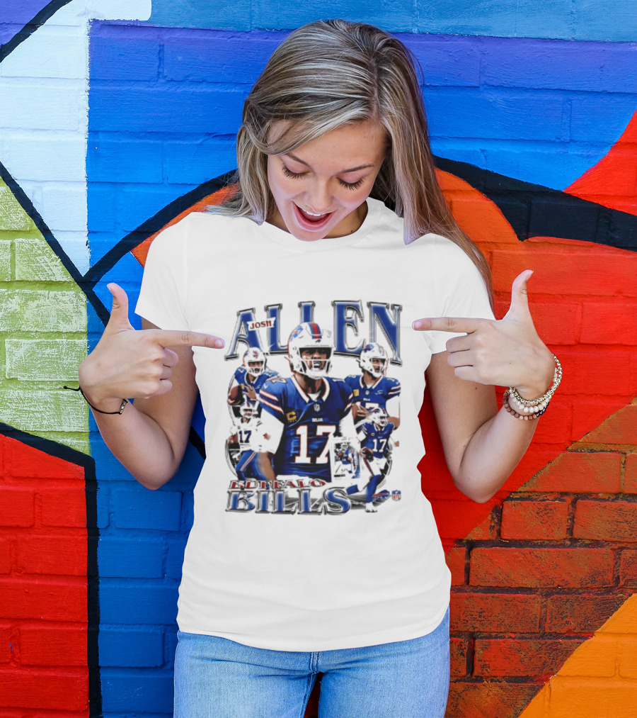 Josh Allen Buffalo Bills NFL Player Collage Featuring Number 17 Football Star T-Shirt