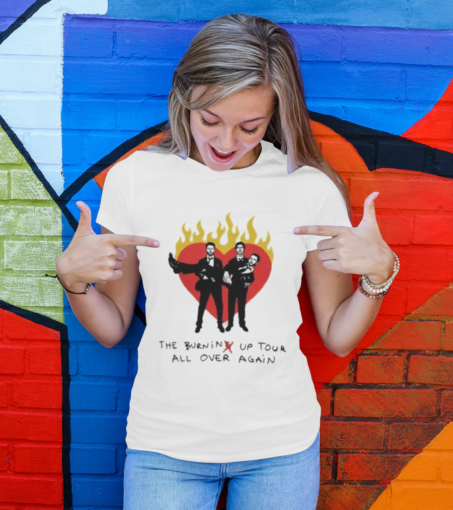 Jonas Brothers Burnin' Up Tour All Over Again Heart Flames Silhouette 2026 T-Shirt