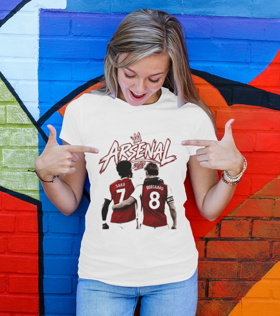 Arsenal Saka 7 Odegaard 8 Football Moment T-Shirt