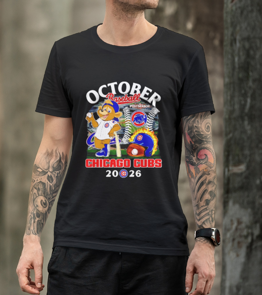 Chicago Cubs October Baseball 2026 MLB Postseason Helmet T-Shirt