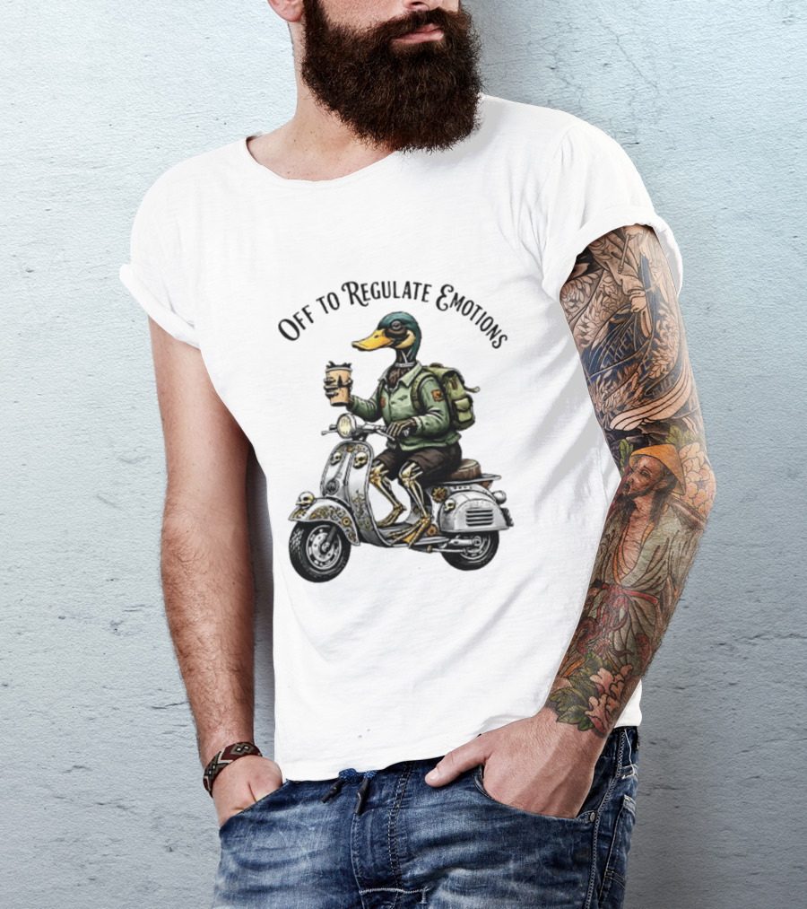 Off To Regulate Emotions Duck Scooter Coffee Adventure T-Shirt
